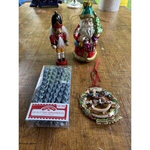 Lot Vtg Glass Wood Metal Christmas Ornaments Santa* Nutcracker White House READ
